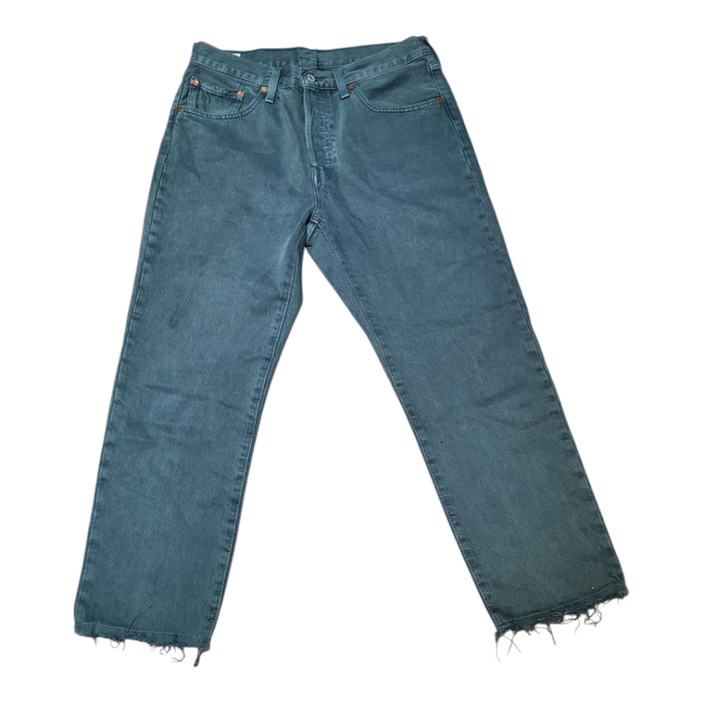 Womens Levi's 501 Green Straight Leg Jeans with Frayed Hem - Size 31
